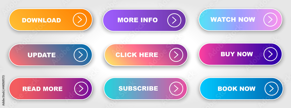 Poster set of vector modern material style buttons. different colors of elements and icons. big buttons col