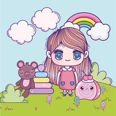 anime cute girl and toys