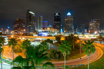 Downtown Tampa Bay as seen from Amelie arena at night