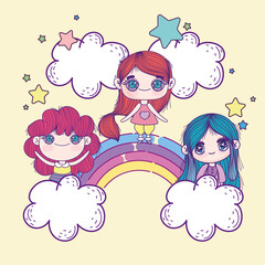 funny anime girls on rainbow