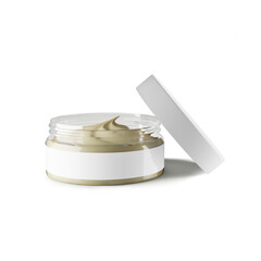 3D render jar white-label, cap, and background, with cream inside, open cap