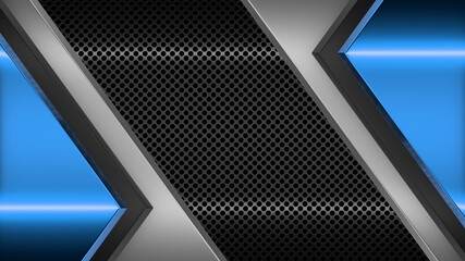 Abstract Metall Colored Plates On Dark Perforated Wall. Abstract Technology Background. 3D Rendering.