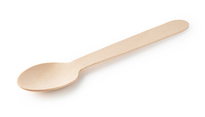 Disposable wooden spoon placed on a white background