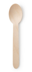 Disposable wooden spoon placed on a white background