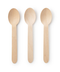 Disposable wooden spoon placed on a white background