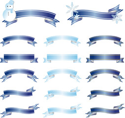 冬　雪　リボン　りぼん　リボンテープ　コピースペース　デコレーション　飾り　イラスト素材セット