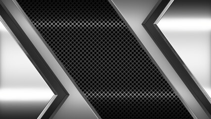 Abstract Metall Grey Plates On Dark Perforated Wall. Abstract Technology Background. 3D Rendering.