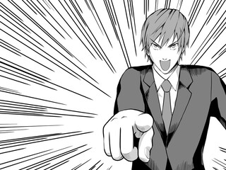 漫画風_指差して決定するサラリーマン_集中線あり