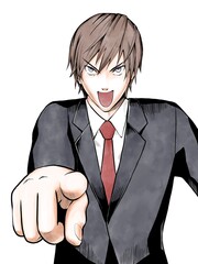 漫画風カラー_指差して決定するサラリーマン