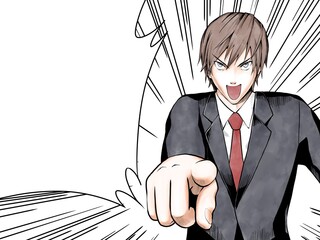漫画風カラー_指差して決定するサラリーマン_集中線・吹き出しあり