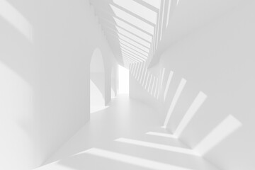 Abstract Empty white corridor. Future interior background. 3D render