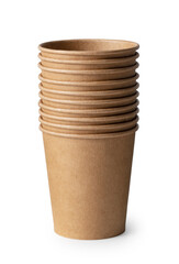 Disposable paper cups placed on a white background. Zero-waste concept.