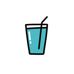 glass of water doodle icon, vector color line illustration