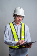 Engineer in uniform working in the studio