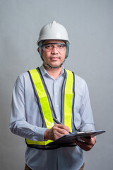 Engineer in uniform working in the studio