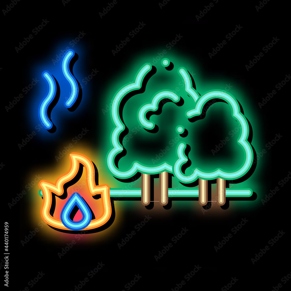 Poster forest fire neon light sign vector. glowing bright icon forest fire sign. transparent symbol illustr