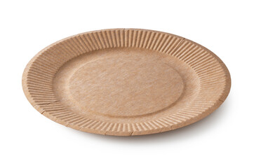 Disposable paper plates on a white background.