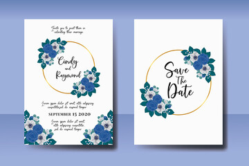 Wedding invitation Blue Rose and Peony Flower design Invitation Card Template