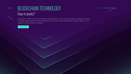 Blockchain technology concept, cryptocurrency. Working with tokens on the Internet, security. Futuristic polygonal background. Design banner template for web. Copyspace.