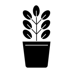 black silhouette flowerpot pot on white background. Ecology concept. Decoration floral. Vector illustration. Stock image.