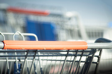 A Macro Shot Of Grocery Store Shopping Cart