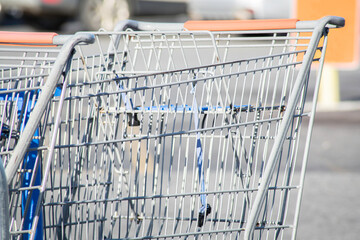 A Macro Shot Of Grocery Store Shopping Cart