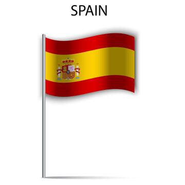 spain flag stick. White background. Color wave. National flag graphic design. Vector illustration. Stock image.