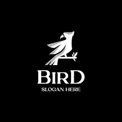 Bird Logo Template In Isolated Black Background Vector Illustration