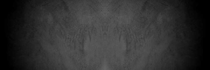 Old wall texture cement dark black gray panorama background abstract grey color design are light with white gradient background.