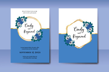 Wedding invitation Blue Rose and Peony Flower design Invitation Card Template