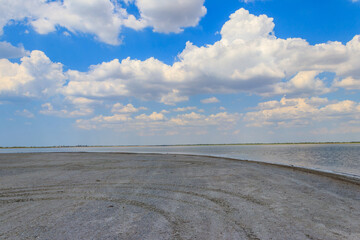 View of a salt Ustrichnnoe (oyster) lake in Kherson region, Ukraine