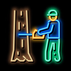 tree felling worker neon light sign vector. Glowing bright icon tree felling worker sign. transparent symbol illustration