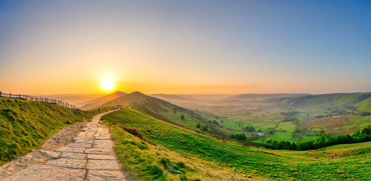 Mam Tor mountain at sunrise in Peak District 
