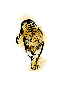 手描き水彩画の虎