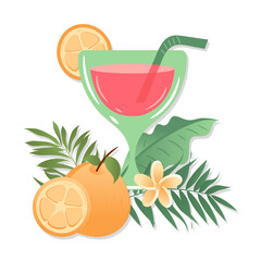Summer clipart Cocktail with orange and Tropical plant
