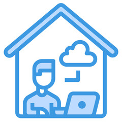 Working At Home blue outline icon
