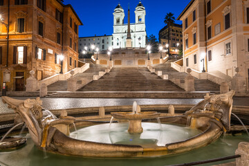 Piazza di Spagna square with Spanish Steps in Rome at night, Italy
