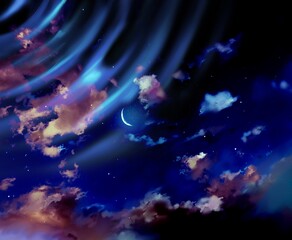 Beautiful night cloudscape reflected on the water