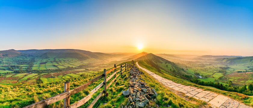 Mam Tor mountain at sunrise in Peak District 