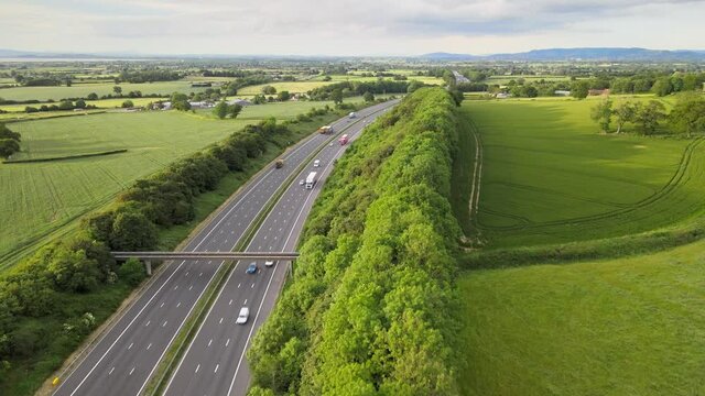 Aerial View Of M5 Motorway In The United Kingdom Linking The Midlands With South West England - drone shot