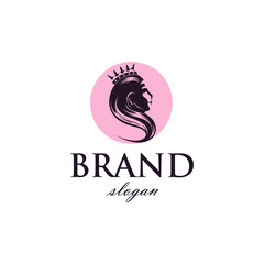 woman with crown, logo beauty business in simple vintage style.