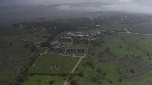Aerial view over Domus Galilaeae on the Mount of Beatitudes 
Drone view from House of Galilee, 2021
