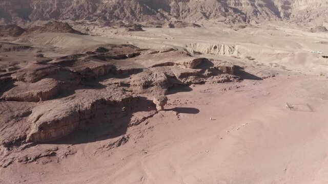 Aerial view over timna park mushroom rock formation
drone view from Israel, 2021
