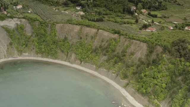 Aerial view over Javni zavod krajinski park Strunjan, Slovenia
Drone view over Cliff and sea, Slovenia, 2021
