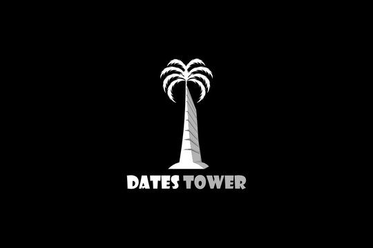 Vector logo elements of date palm or coconut or palm trees and skyscrapers or tall towers or apartments or hotels.