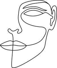 Abstract human face. Continuous line vector art. Black and white. White background. One line drawing.