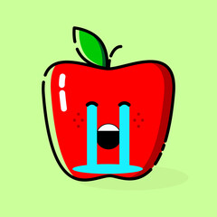 Red apple cry emoticon. Fruit character. Red,green and white