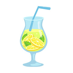 orange lime blue glass cocktail in an elegant cup. continuous line drawing doodle minimalist design