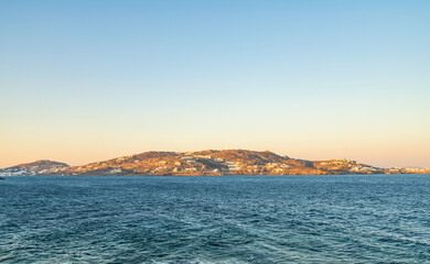 Waterfront view of the coast of Mykonos island in Greece 