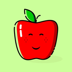 Red Apple Smile Emoticon. Fruit Icon. Fruit Character. Red,Green,Black and White